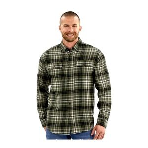 George Super Soft Flannel Shirt Men's 2XLT Olive Oak Plaid Long Sleeve Button Up